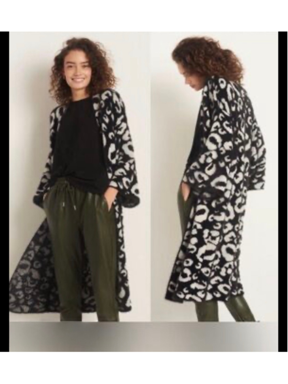 Anthropologie Akemi + Kin Sigrid Duster Cardigan Black White Leopard One Size